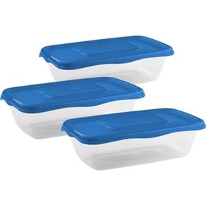 Vershoudbakjes Hega - set van 3x stuks - 0.9 liter - transparant/donkerblauw - L20 x B12 x H8 cm