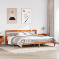 Bedframe met hoofdbord massief grenenhout wasbruin 200x200 cm