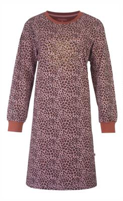 Dames nachthemd - Brown Leopard - 100% katoenen nachtjapon lange mouw