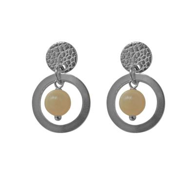 Flow Jewels Hang Oorbellen Fien Beige Steentje Zilver