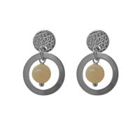 Flow Jewels Hang Oorbellen Fien Beige Steentje Zilver
