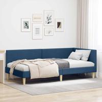 Hoekbedframe Blauw 90 x 200 cm Stof en Gemproviseerd hout