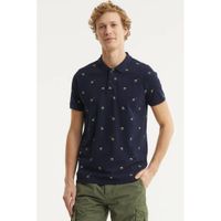 Petrol Industries slim fit polo met all over print donkerblauw - thumbnail