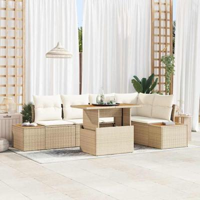 6-delige tuinsofa set met kussens in beige poly rattan