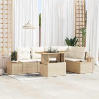 6-delige tuinsofa set met kussens in beige poly rattan