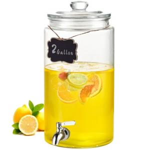 VEVOR 7,5L partydrankdispenser glazen sapdispenser met roestvrijstalen kraan ijsthee limonade sapwaterdispenser voor restaurants hotels feesten