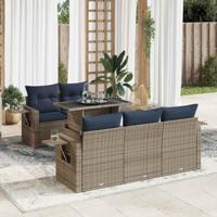 6-delige Loungeset met kussens poly rattan acacia zwart