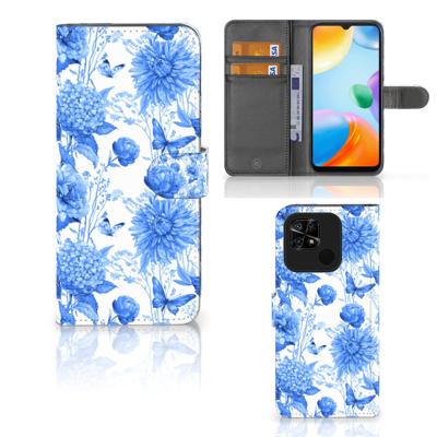 Hoesje voor Xiaomi Redmi 10C Flowers Blue | Portemonnee hoesje Hoesje voor Xiaomi Redmi 10C Flowers Blue | Portemonnee hoesje
