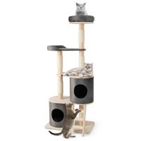 160 CM Kattenboom met Sisal Ladder en Verwijderbaar Kussen Activiteitencentrum voor Katten met 2 Comfortabele Condo's Grijs