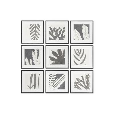 Schilderij DKD Home Decor 40 x 4 x 40 cm Blad van een plant Stads (9 Stuks)
