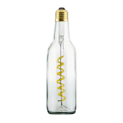 LED lamp in een heldere bierfles en met een spiraalvormige LED gloeidraad E27 fitting