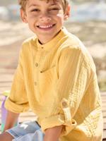 Jongensoverhemd van katoengaas met oprolbare mouwen geel