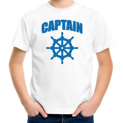 Captain / kapitein met roer/stuur verkleed t-shirt wit voor kinderen