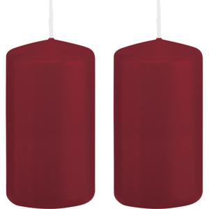 Cilinderkaars/stompkaars - 2x - bordeauxrood - 6 x 12 cm - 40 branduren