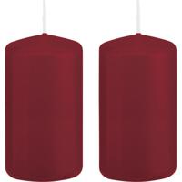 Cilinderkaars/stompkaars - 2x - bordeauxrood - 6 x 12 cm - 40 branduren