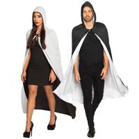 Halloween luxe verkleed cape met kap/capuchon - voor volwassenen - zwart/wit - omkeerbaar