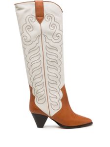 ISABEL MARANT Liela 60mm embroidered leather boots - Marron