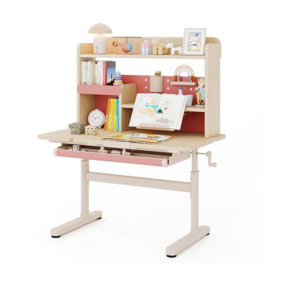 Kindertafel met Rek en Lade in Hoogte Verstelbaar Bureau voor Leerlingen met Kantelbare Tafelblad in Roze