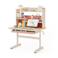 Kindertafel met Rek en Lade in Hoogte Verstelbaar Bureau voor Leerlingen met Kantelbare Tafelblad in Roze