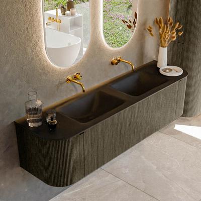 Badmeubel Mondiaz Kurve | 170 cm cm | Meubelkleur Shadow | Wastafelkleur Urban | Solid surface | Wasbak beiden zijden spoelbak | Zonder kraangat(en)
