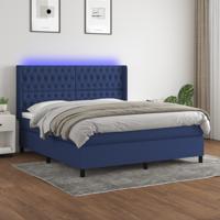 Boxspring met matras en LED stof blauw 160x200 cm