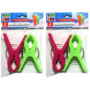 Jedermann Handdoekknijpers XL - 4x - groen/roze - kunststof - 12 cm - Handdoekknijpers