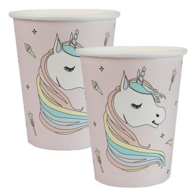 Santex Feest wegwerp bekertjes - Eenhoorn Thema - 20x stuks - 270 ml - karton - unicorn/magie