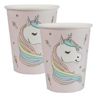 Santex Feest wegwerp bekertjes - Eenhoorn Thema - 20x stuks - 270 ml - karton - unicorn/magie