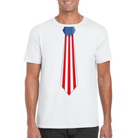 Wit t-shirt met Amerika vlag stropdas heren - thumbnail