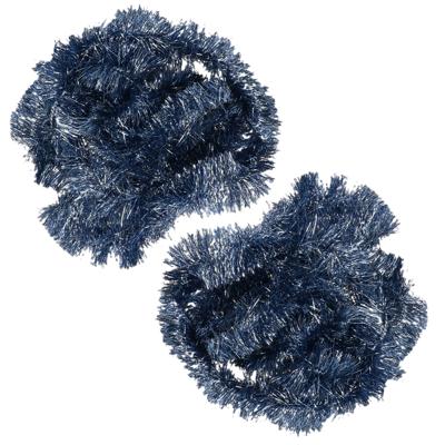2x decoris kerstslinger-guirlande - donkerblauw - glanzend lametta - 270 cm