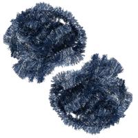 2x decoris kerstslinger-guirlande - donkerblauw - glanzend lametta - 270 cm