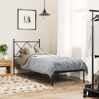 Bedframe met hoofdbord metaal zwart 80x200 cm
