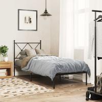 Bedframe met hoofdbord metaal zwart 80x200 cm - thumbnail