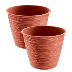 Plantenpot/bloempot paintstripe - 2x - kunststof - rood - 15 x 12 cm - stijlvol