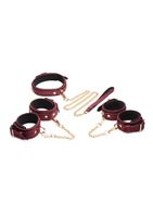 6-delige fluwelen bondageset bordeaux manchetten, halsband & riem