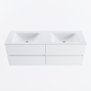 MONDIAZ VICA 140cm badmeubel onderkast Talc 4 lades. Wastafel CLOUD dubbel 2 kraangaten, kleur Talc.