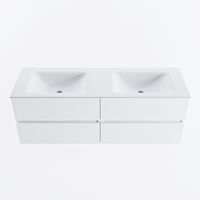 MONDIAZ VICA 140cm badmeubel onderkast Talc 4 lades. Wastafel CLOUD dubbel 2 kraangaten, kleur Talc.