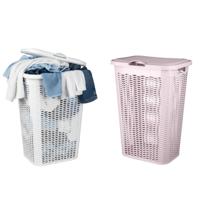 Wasmand Ventilation - met deksel - 2x - wit en roze - 50 liter - 61 x 43 cm