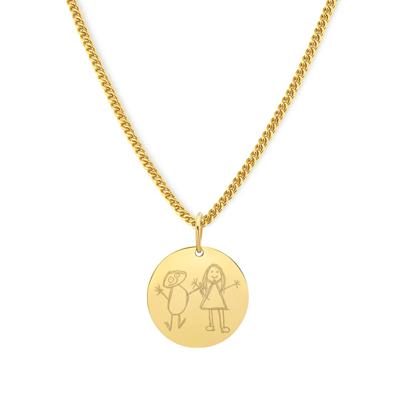 Gepersonaliseerde kindertekening ketting - Stainless steel - Goud - 13 mm