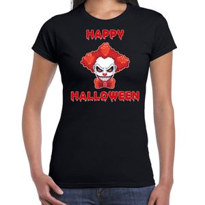 Happy Halloween rode horror clown verkleed t-shirt zwart voor dames