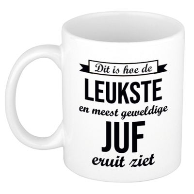 Leukste en meest geweldige juf cadeau koffiemok / theebeker wit 300 ml Leukste en meest geweldige juf cadeau koffiemok / theebeker wit 300 ml
