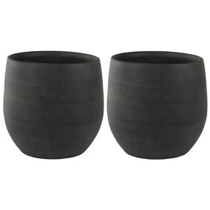 2x stuks plantenpotten/bloempotten in een strakke Modern design look grafiet Dia 31 cm en Hoogte 28 - Plantenpotten