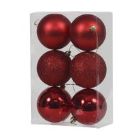 6x Rode kunststof kerstballen 8 cm glans/mat/glitter   - - thumbnail
