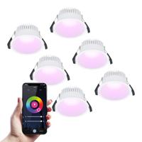 Set van 6 Finn smart inbouwspots - IP44 waterdicht - 10 Watt 630lm - Wifi + Bluetooth - RGBWW - Google Home, Amazon Alexa en Siri - Wit - Voor binnen, buiten en badkamer