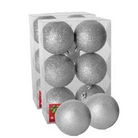 12x stuks kerstballen zilver glitters kunststof 4 cm - thumbnail