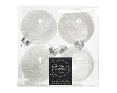 Bal glas d7 cm lametta transparant 4st Kerst Decoris - Decoris