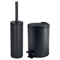 Spirella Badkamer/toilet accessoires set - toiletborstel en pedaalemmer - 5L - metaal - zwart - Badkameraccessoireset - thumbnail
