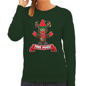 Foute Kersttrui/sweater voor dames - free hugs - groen - rendier