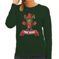 Foute Kersttrui/sweater voor dames - free hugs - groen - rendier - thumbnail