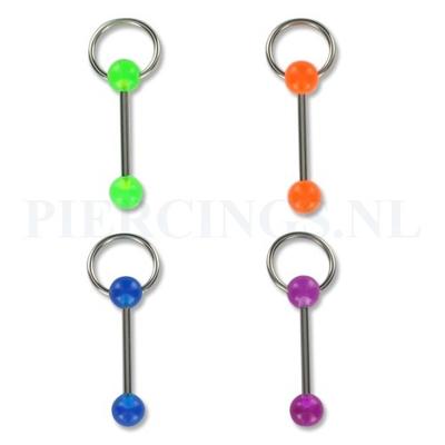 Tongpiercing acryl met ringetje uv geel
